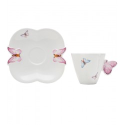 Xicara 100ml Café Porcelana C/Pires Borboletas Branco